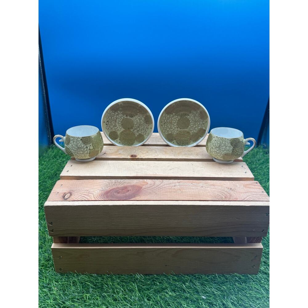 Vintage Kutani Japanese Tea Cups and Saucers - Set of 2